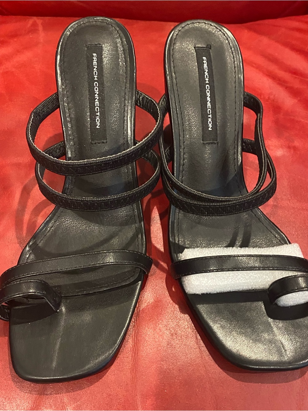 French Connection Black Multi-Strap Slide Heels 8.5